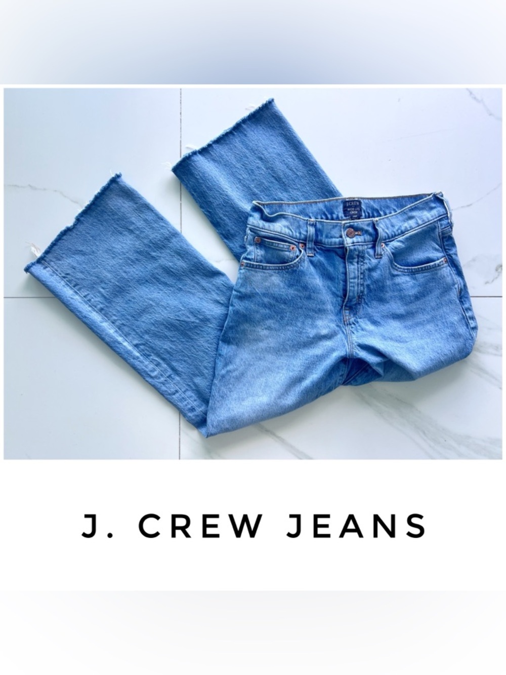 J. Crew jeans size 26 26p blue denim wide leg crop frayed raw petite